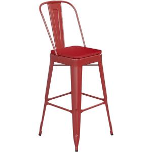 Flash Furniture Kai Commercial 30″ High Indoor-Outdoor Bar Height Stool – White Galvanized Steel Frame – Gray Square All-Weather Poly Resin Seat – Removable Back(Red/Red)