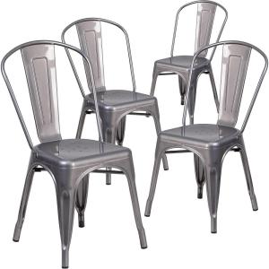 Flash Furniture Lincoln Clear Coated Metal Indoor Stackable Chair(Set of 4)