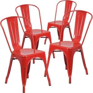 Flash Furniture Luke Commercial Grade 4 Pack Red Metal Indoor-Outdoor Stackable Chair