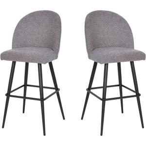 Flash Furniture Lyla Commercial Grade Modern Armless Barstools – Black LeatherSoft Upholstery – 30″ Barstool – Contoured Backrest – Steel Frame & Footrest – Set of 2(Gray Faux Linen)