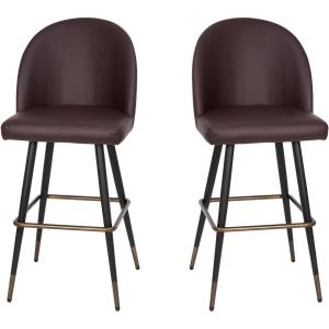 Flash Furniture Lyla Commercial Grade Modern Armless Barstools – Black LeatherSoft Upholstery – 30″ Barstool – Contoured Backrest – Steel Frame & Footrest – Set of 2(Brown Leathersoft)