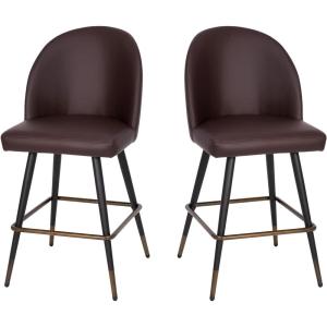 Flash Furniture Lyla Commercial Grade Modern Armless Counter Stools-Brown LeatherSoft Upholstery-26″ Barstool-Contoured Backrest-Steel Frame & Footrest-Set of 2