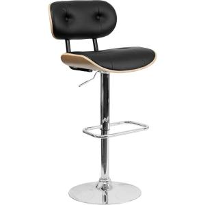 Flash Furniture Magnus Walnut Bentwood Adjustable Height Barstool with Button Tufted Black Vinyl Seat(Beech)