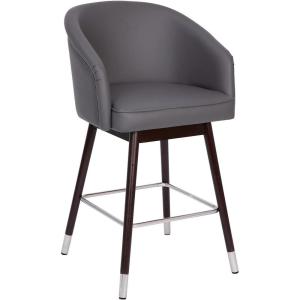 Flash Furniture Margo Commercial Grade Mid-Back Barstool – Black LeatherSoft Upholstery – Walnut Finish Beechwood Legs with Soft Bronze Accents – 30″ Bar Stool(Gray/Walnut)