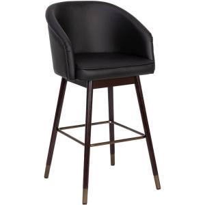 Flash Furniture Margo Commercial Grade Mid-Back Barstool – Black LeatherSoft Upholstery – Walnut Finish Beechwood Legs with Soft Bronze Accents – 30″ Bar Stool(Black/Walnut)
