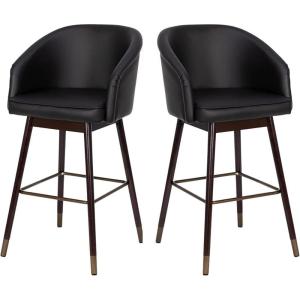 Flash Furniture Margo Commercial Grade Mid-Back Barstool – Black LeatherSoft Upholstery – Walnut Finish Beechwood Legs with Soft Bronze Accents – 30″ Bar Stool(Black)