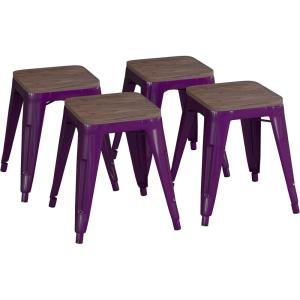 Flash Furniture Metal Dining Table Height Stool with Wooden Seat Set of 4 – Backless Teal Kai Commercial Grade Stool – Kai 18″ Stackable Dining Chairs(Purple)
