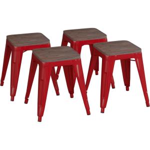 Flash Furniture Metal Dining Table Height Stool with Wooden Seat Set of 4 – Backless Teal Kai Commercial Grade Stool – Kai 18″ Stackable Dining Chairs(Red)