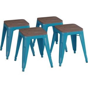 Flash Furniture Metal Dining Table Height Stool with Wooden Seat Set of 4 – Backless Teal Kai Commercial Grade Stool – Kai 18″ Stackable Dining Chairs(Teal)