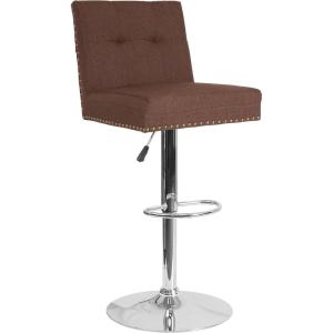 Flash Furniture Ravello Contemporary Adjustable Height Barstool with Accent Nail Trim in Brown Fabric(Brown Fabric)