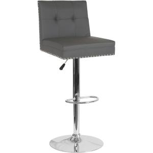 Flash Furniture Ravello Contemporary Adjustable Height Barstool with Accent Nail Trim in Brown Fabric(Gray Leathersoft)