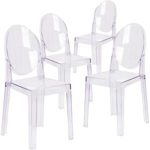 Flash Furniture Revna 4 Pack Revna Ghost Chair with Oval Back in Revna Transparent Crystal(Set of 4)