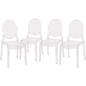 Flash Furniture Set of 4 Extra Wide Resin Ghost Chairs with 700 LB. Weight Capacity – Clear Kitchen and Dining Room Chair – Acrylic Event Chair for Indoor/Outdoor Use