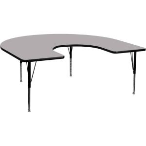 Flash Furniture Wren 60”W x 66”L Horseshoe Yellow Thermal Laminate Activity Table – Height Adjustable Short Legs(Grey)