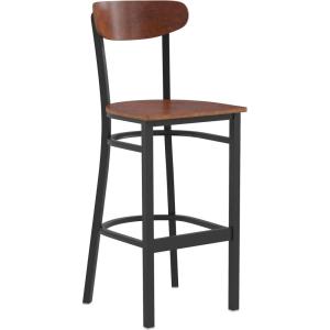 Flash Furniture Wright Set of 2 Commercial Barstools – Walnut Wood Boomerang Back – Black Vinyl Seat – 500 LB. Capacity Black Steel Frame – Integrated Footrest(Walnut)