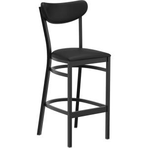 Flash Furniture Wright Set of 2 Commercial Barstools – Walnut Wood Boomerang Back – Black Vinyl Seat – 500 LB. Capacity Black Steel Frame – Integrated Footrest(Black Vinyl Back/Black Vinyl Seat)