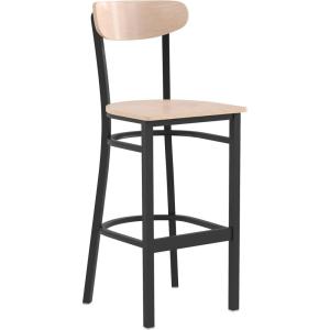 Flash Furniture Wright Set of 2 Commercial Barstools – Walnut Wood Boomerang Back – Black Vinyl Seat – 500 LB. Capacity Black Steel Frame – Integrated Footrest(Natural Birch)