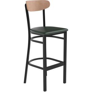 Flash Furniture Wright Set of 2 Commercial Barstools – Walnut Wood Boomerang Back – Black Vinyl Seat – 500 LB. Capacity Black Steel Frame – Integrated Footrest(Natural Birch Wood Back/Green Vinyl Seat)