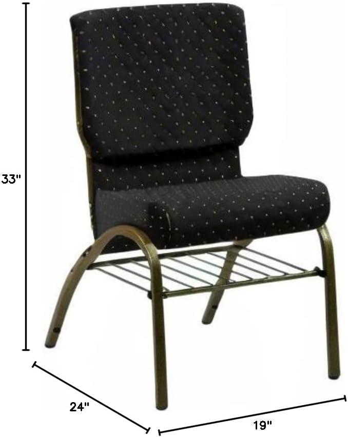 image:imageFlash Furniture 4 Pack HERCULES Series 185W Church Chair in Black Fabric with Book Rack Silver Vein FrameBlack Dot Patterned FabricGold Vein Frame
