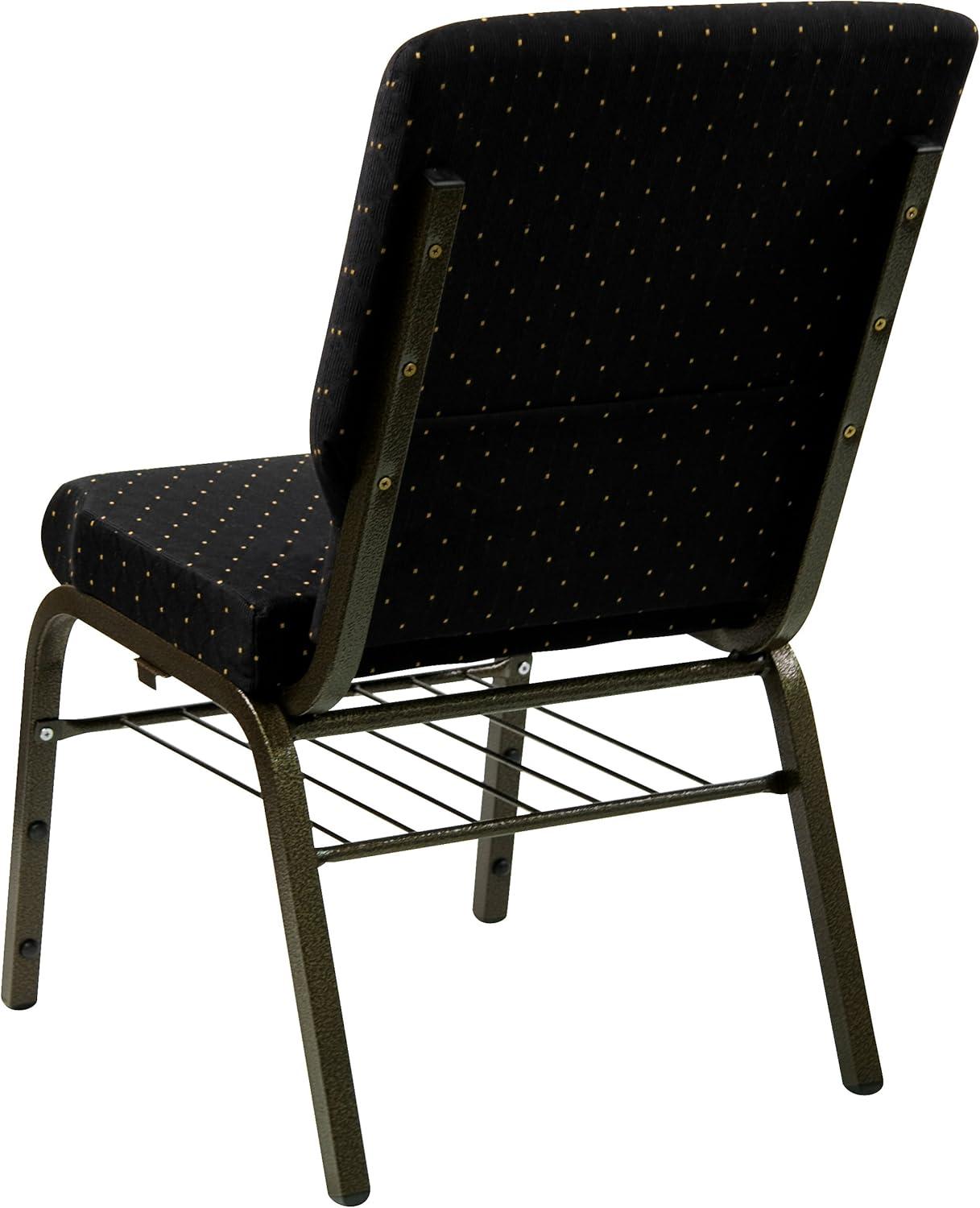 image:imageFlash Furniture 4 Pack HERCULES Series 185W Church Chair in Black Fabric with Book Rack Silver Vein FrameBlack Dot Patterned FabricGold Vein Frame