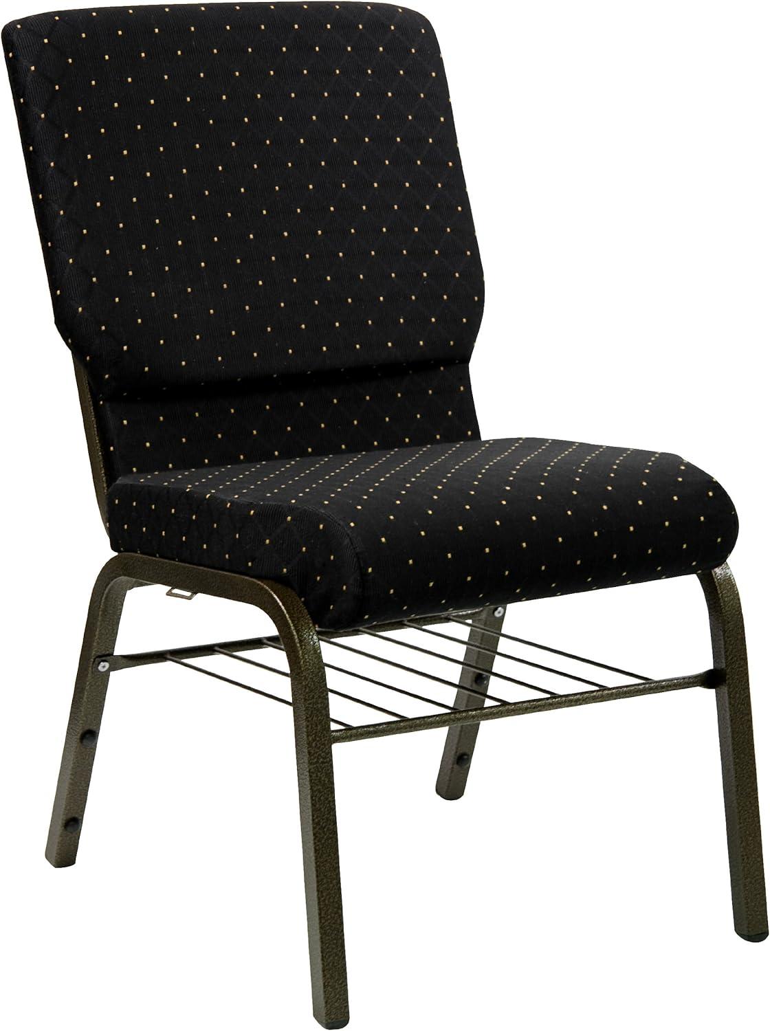image:imageFlash Furniture 4 Pack HERCULES Series 185W Church Chair in Black Fabric with Book Rack Silver Vein FrameBlack Dot Patterned FabricGold Vein Frame