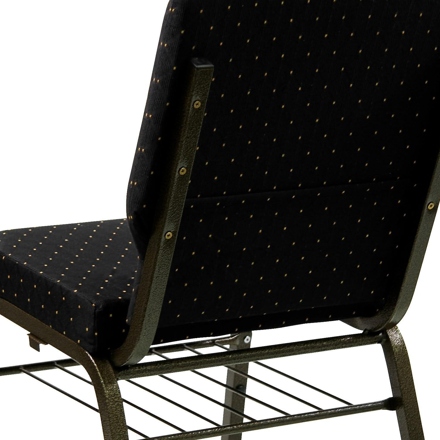 image:imageFlash Furniture 4 Pack HERCULES Series 185W Church Chair in Black Fabric with Book Rack Silver Vein FrameBlack Dot Patterned FabricGold Vein Frame