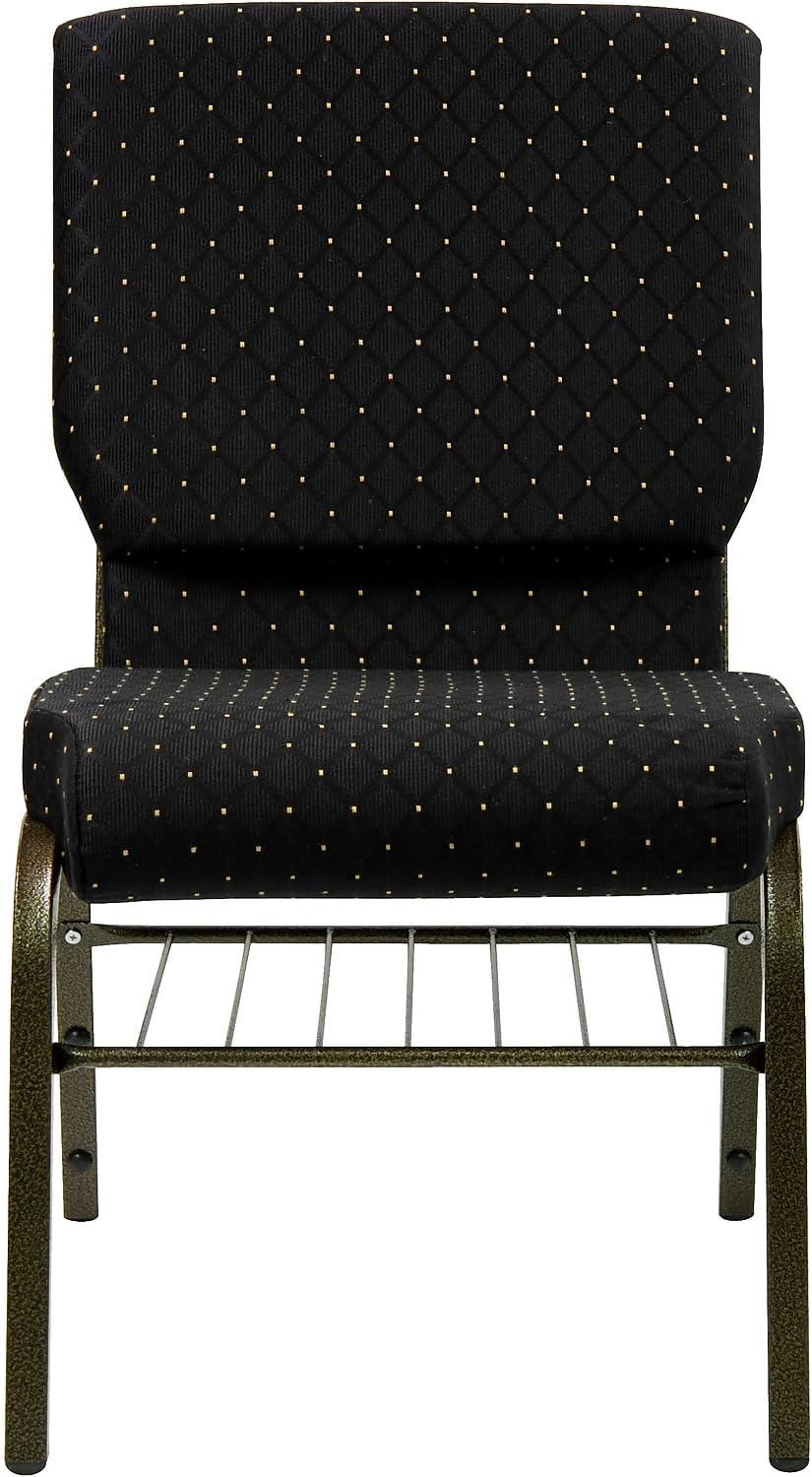 image:imageFlash Furniture 4 Pack HERCULES Series 185W Church Chair in Black Fabric with Book Rack Silver Vein FrameBlack Dot Patterned FabricGold Vein Frame