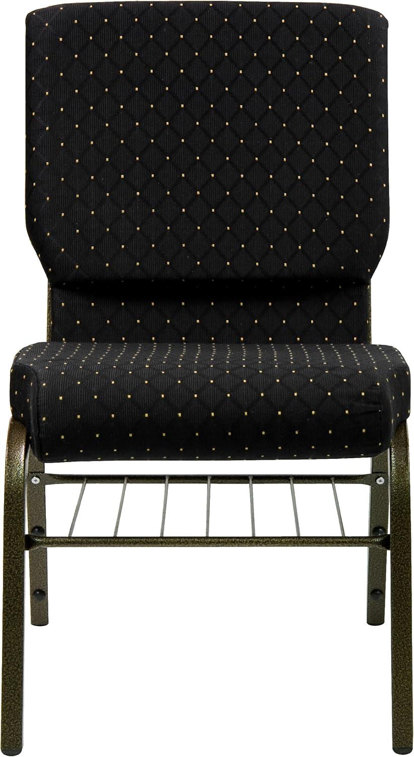 image:imageFlash Furniture 4 Pack HERCULES Series 185W Church Chair in Black Fabric with Book Rack Silver Vein FrameBlack Dot Patterned FabricGold Vein Frame