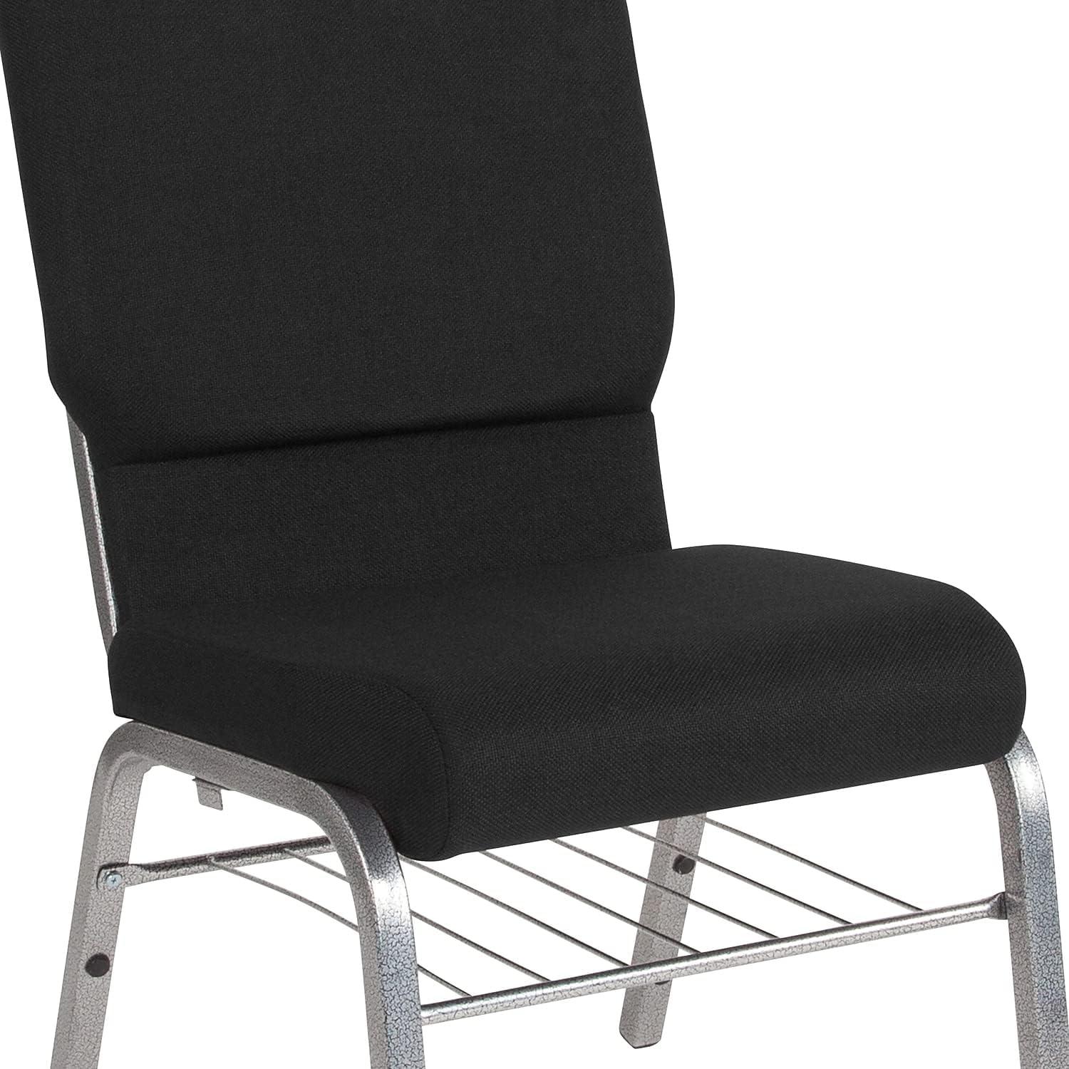 image:imageFlash Furniture 4 Pack HERCULES Series 185W Church Chair in Black Fabric with Book Rack Silver Vein FrameBlack FabricSilver Vein Frame