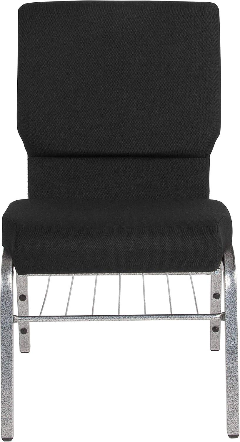 image:imageFlash Furniture 4 Pack HERCULES Series 185W Church Chair in Black Fabric with Book Rack Silver Vein FrameBlack FabricSilver Vein Frame