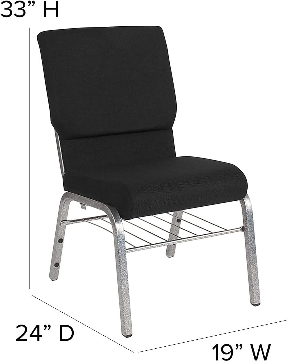 image:imageFlash Furniture 4 Pack HERCULES Series 185W Church Chair in Black Fabric with Book Rack Silver Vein FrameBlack FabricSilver Vein Frame