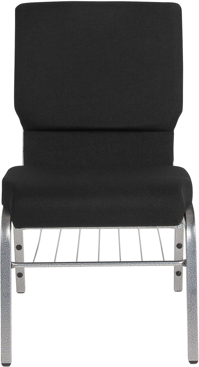 image:imageFlash Furniture 4 Pack HERCULES Series 185W Church Chair in Black Fabric with Book Rack Silver Vein FrameBlack FabricSilver Vein Frame