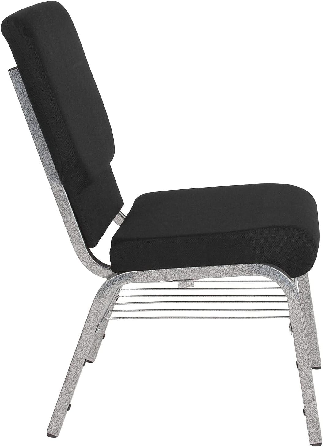 image:imageFlash Furniture 4 Pack HERCULES Series 185W Church Chair in Black Fabric with Book Rack Silver Vein FrameBlack FabricSilver Vein Frame