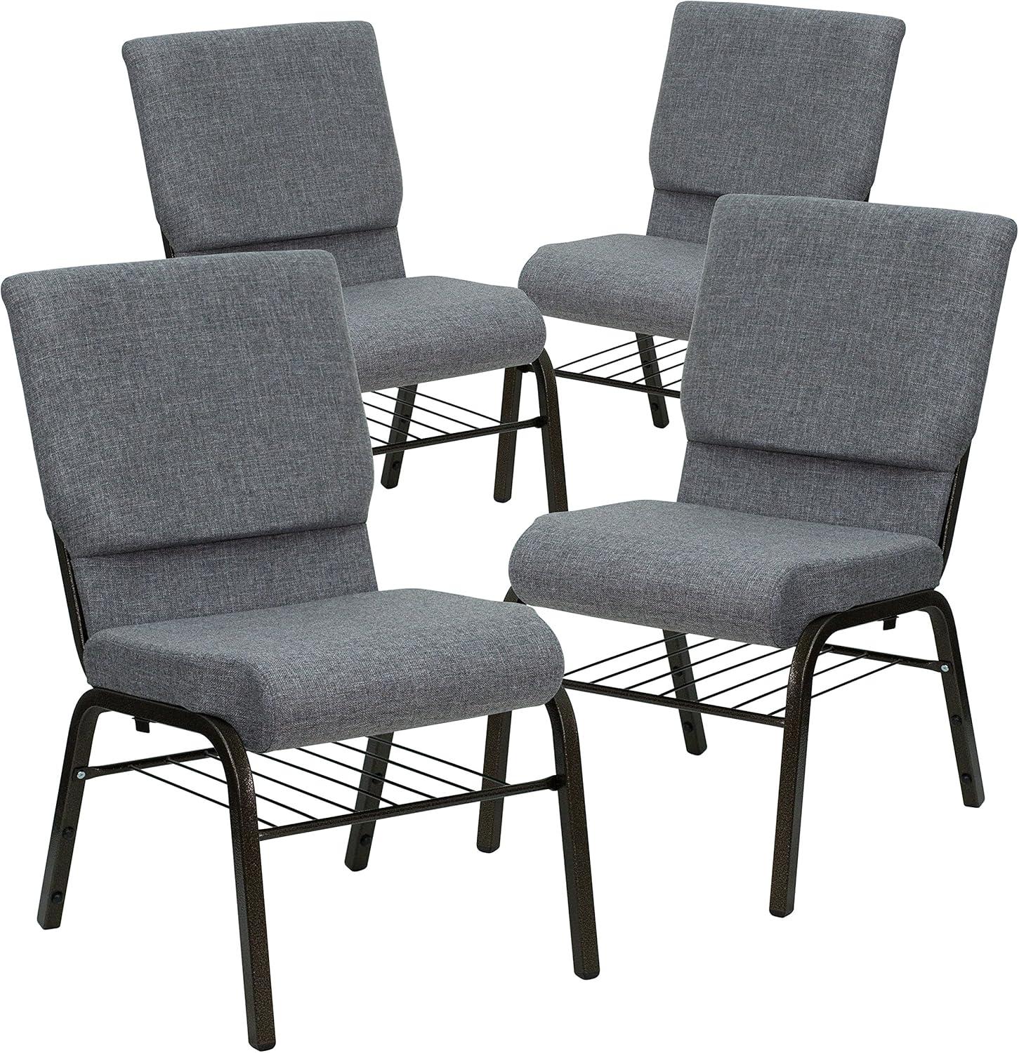 image:imageFlash Furniture 4 Pack HERCULES Series 185W Church Chair in Black Fabric with Book Rack Silver Vein FrameGray FabricGold Vein Frame