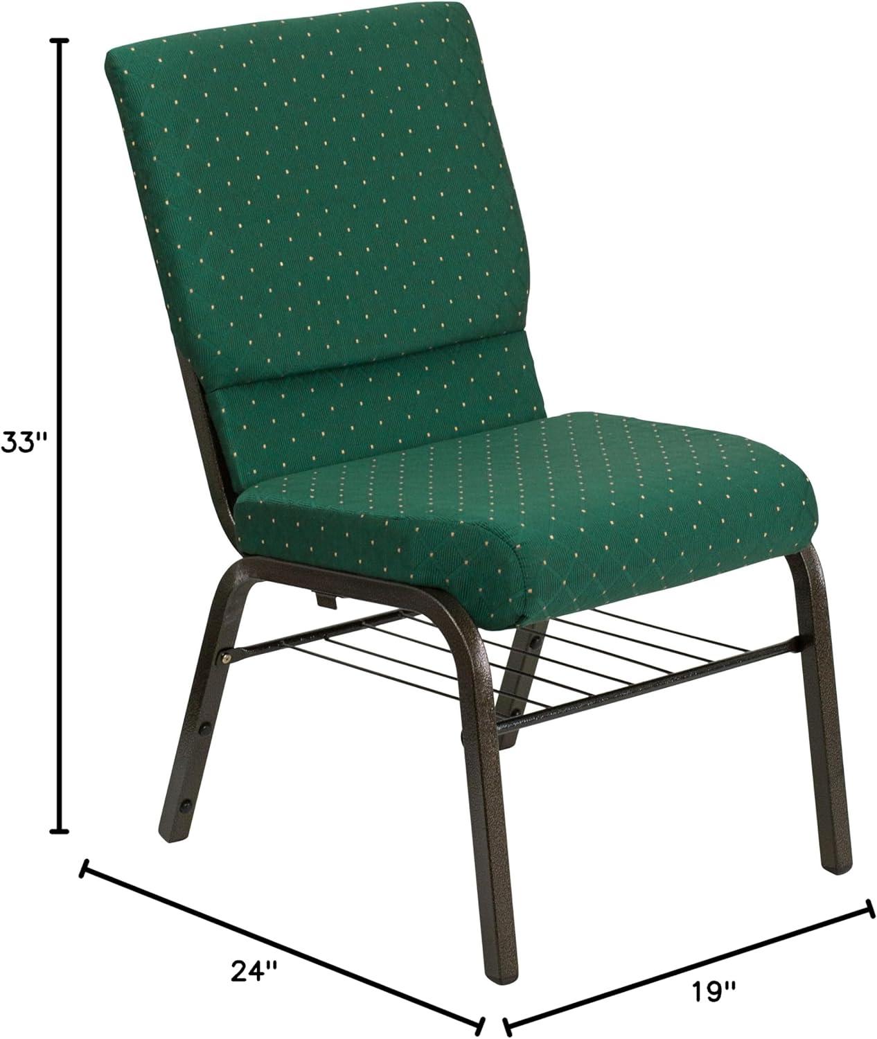 image:imageFlash Furniture 4 Pack HERCULES Series 185W Church Chair in Black Fabric with Book Rack Silver Vein FrameGreen Patterned FabricGold Vein Frame