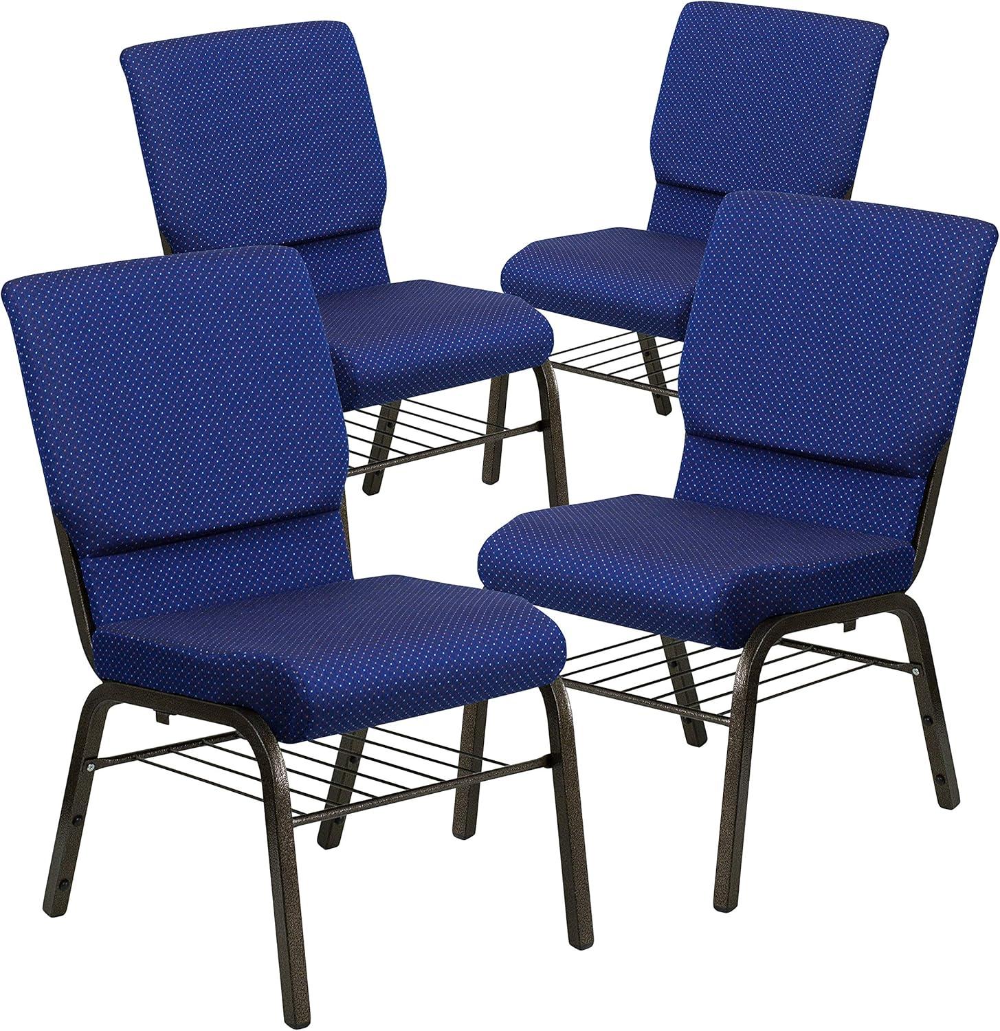 image:imageFlash Furniture 4 Pack HERCULES Series 185W Church Chair in Black Fabric with Book Rack Silver Vein FrameNavy Blue Patterned FabricGold Vein Frame
