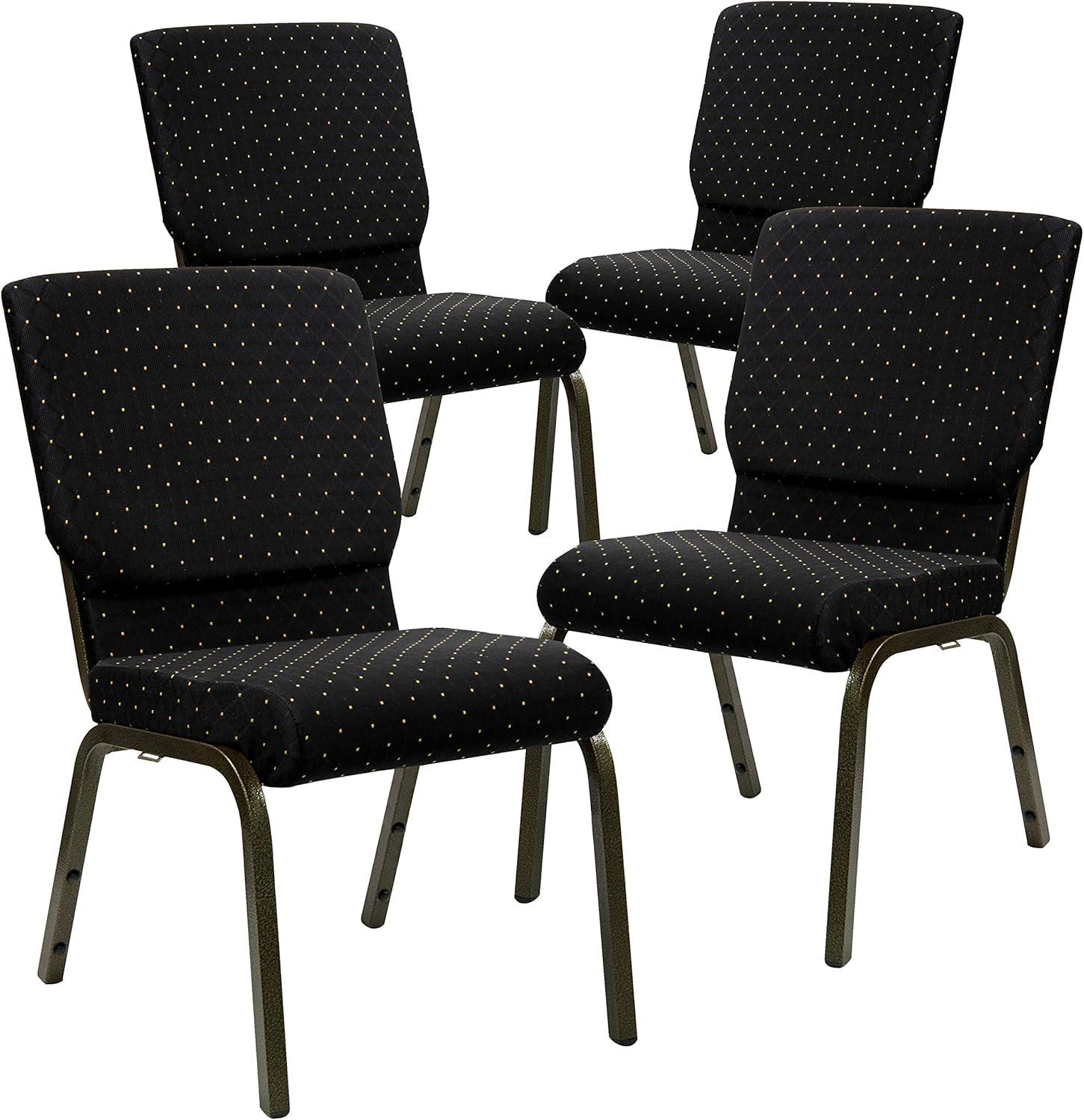 image:imageFlash Furniture 4 Pack HERCULES Series 185W Stacking Church Chair in Black Fabric Silver Vein FrameBlack Dot Patterned FabricGold Vein Frame