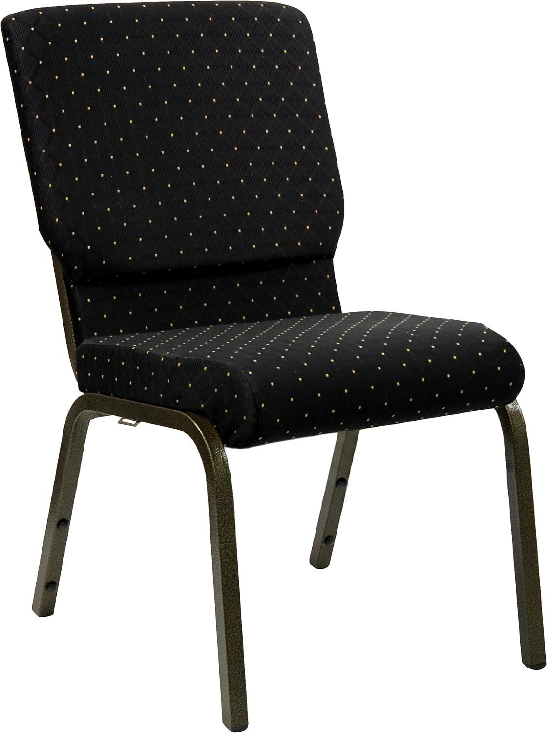 image:imageFlash Furniture 4 Pack HERCULES Series 185W Stacking Church Chair in Black Fabric Silver Vein FrameBlack Dot Patterned FabricGold Vein Frame