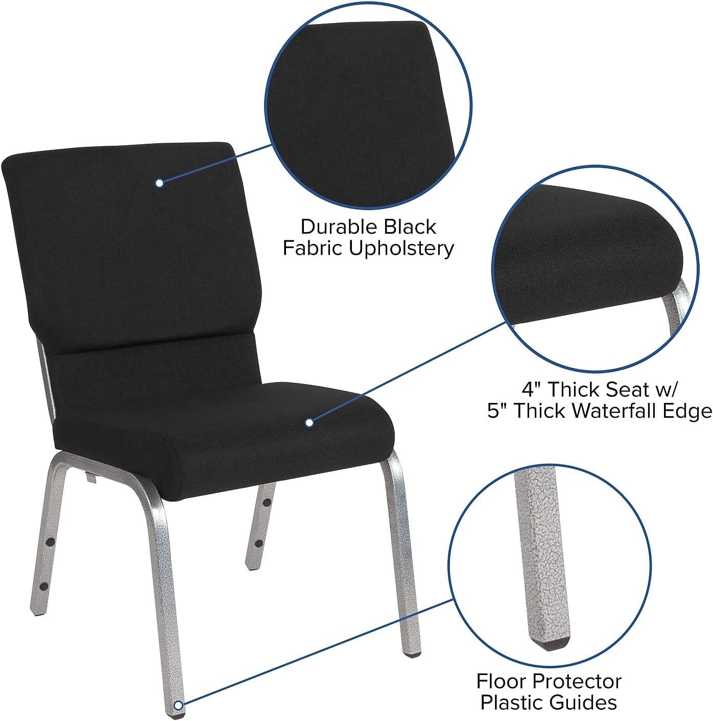 image:imageFlash Furniture 4 Pack HERCULES Series 185W Stacking Church Chair in Black Fabric Silver Vein FrameBlack FabricSilver Vein Frame