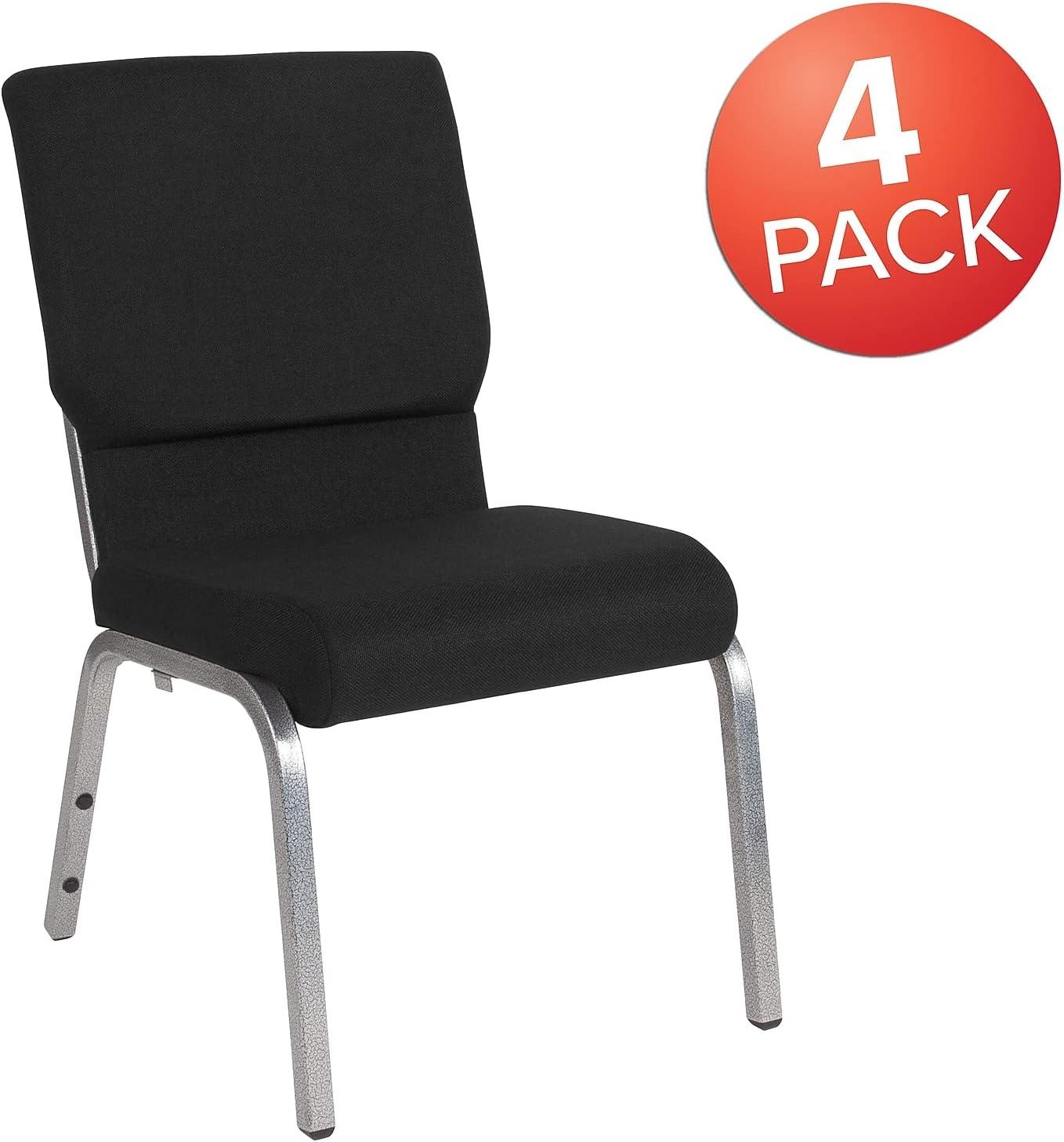 image:imageFlash Furniture 4 Pack HERCULES Series 185W Stacking Church Chair in Black Fabric Silver Vein FrameBlack FabricSilver Vein Frame