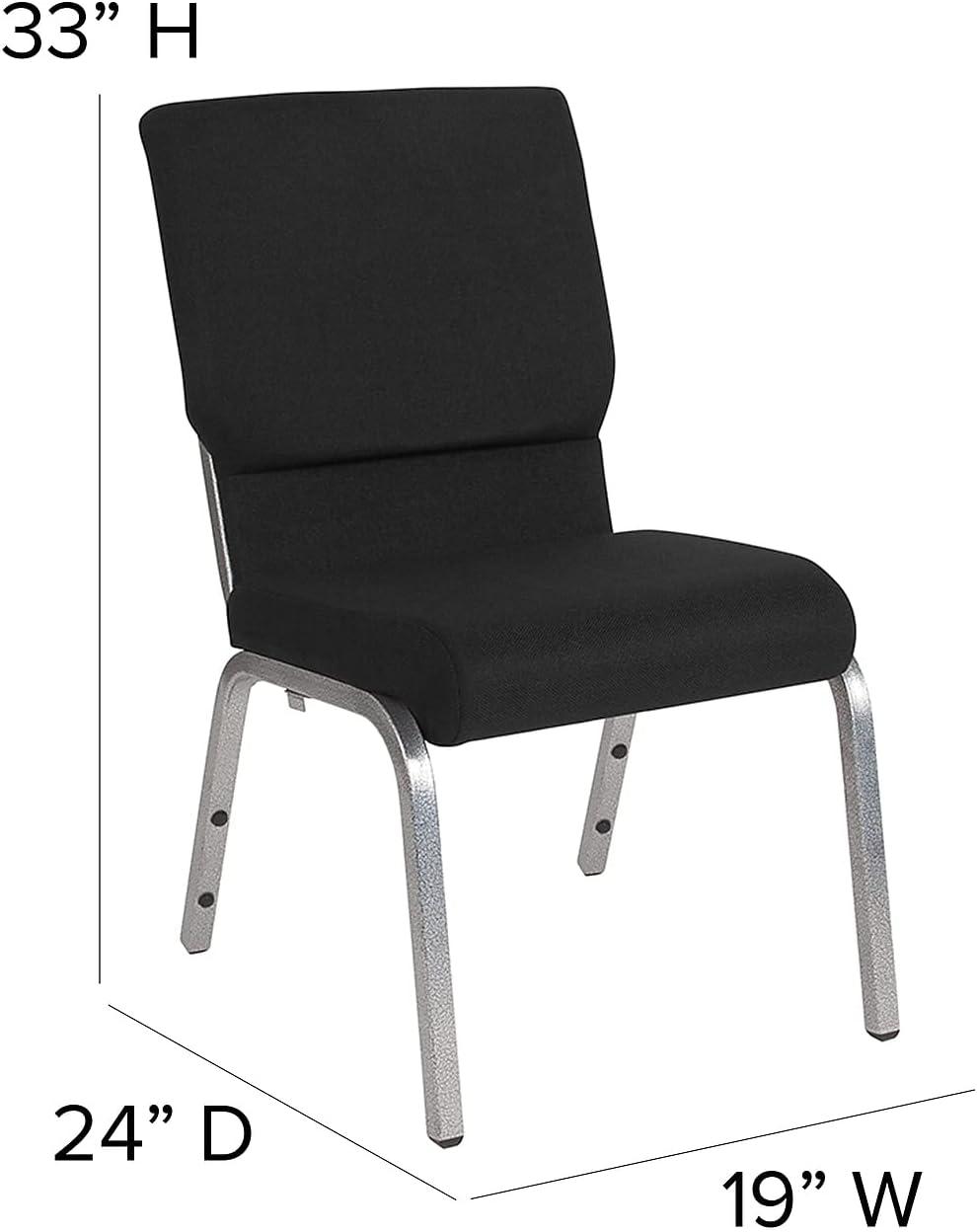 image:imageFlash Furniture 4 Pack HERCULES Series 185W Stacking Church Chair in Black Fabric Silver Vein FrameBlack FabricSilver Vein Frame