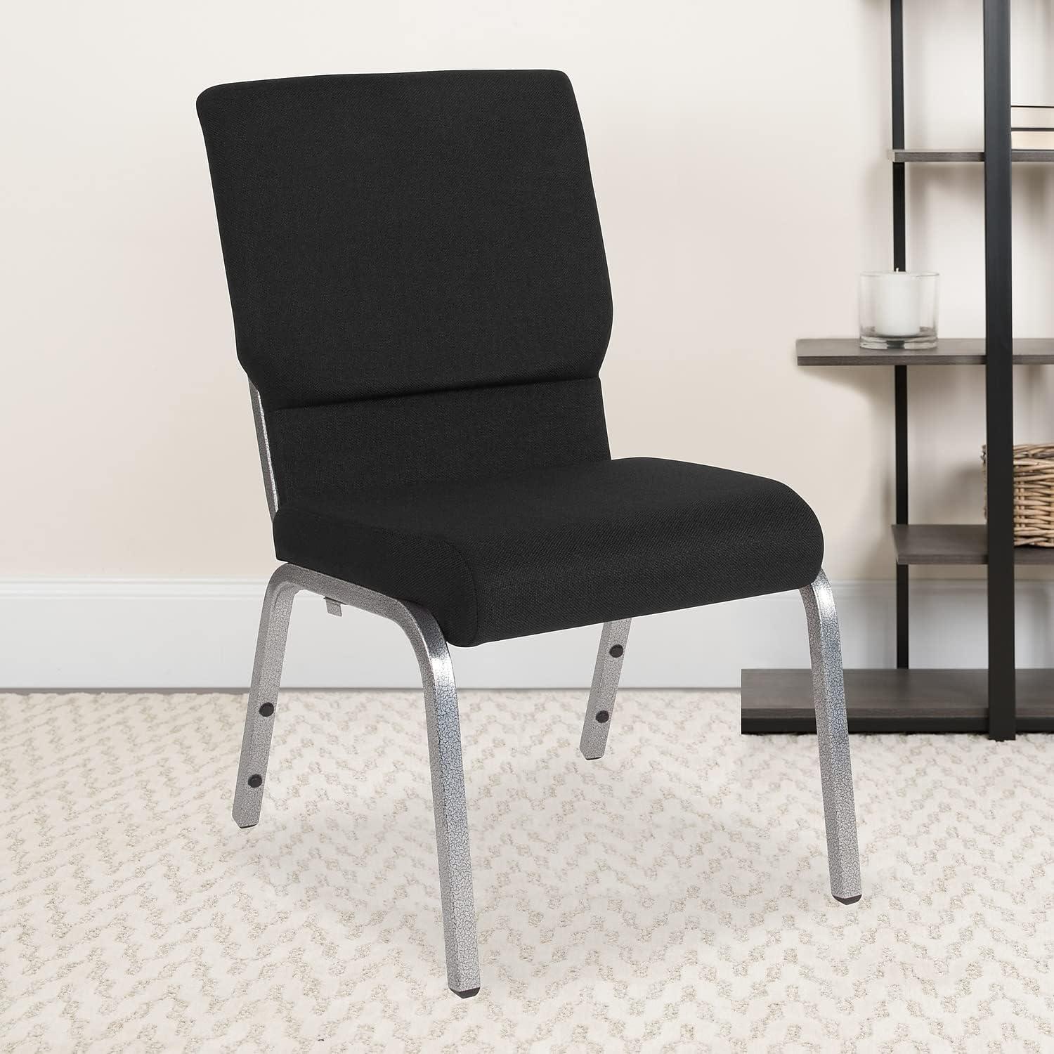 image:imageFlash Furniture 4 Pack HERCULES Series 185W Stacking Church Chair in Black Fabric Silver Vein FrameBlack FabricSilver Vein Frame