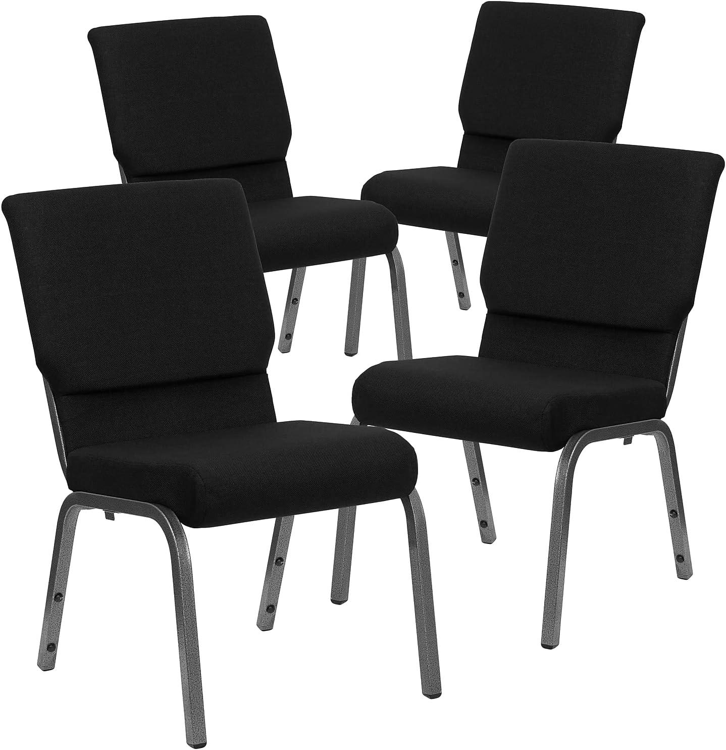 image:imageFlash Furniture 4 Pack HERCULES Series 185W Stacking Church Chair in Black Fabric Silver Vein FrameBlack FabricSilver Vein Frame