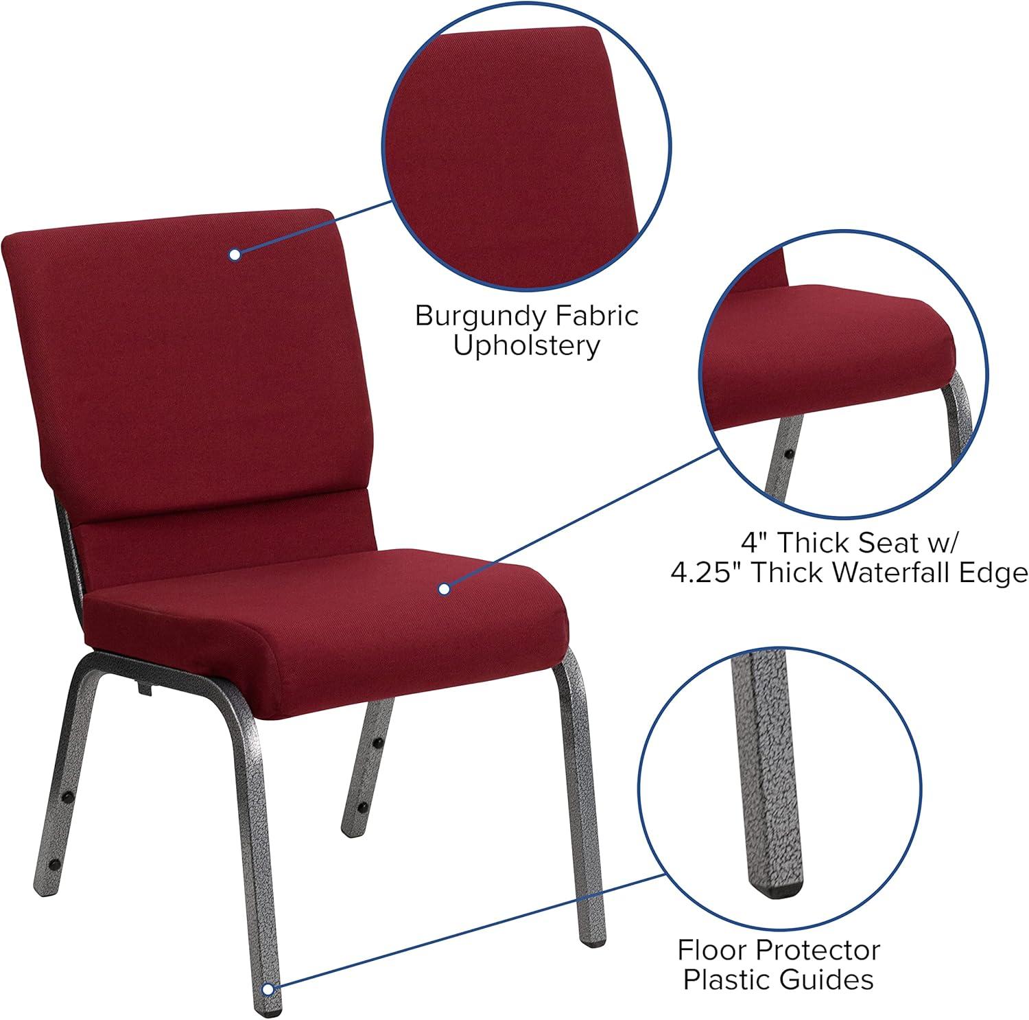 image:imageFlash Furniture 4 Pack HERCULES Series 185W Stacking Church Chair in Black Fabric Silver Vein FrameBurgundy FabricSilver Vein Frame