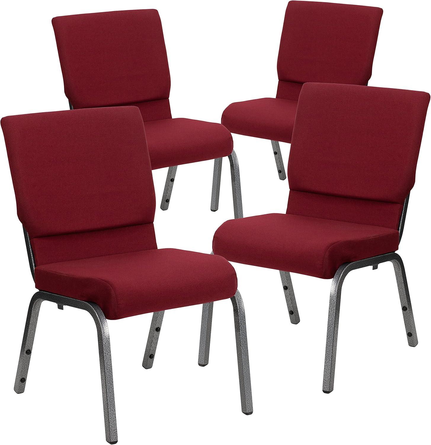 image:imageFlash Furniture 4 Pack HERCULES Series 185W Stacking Church Chair in Black Fabric Silver Vein FrameBurgundy FabricSilver Vein Frame
