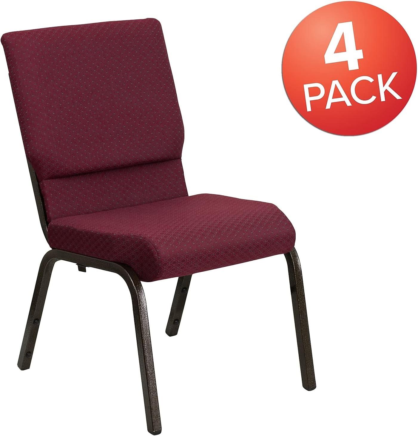 image:imageFlash Furniture 4 Pack HERCULES Series 185W Stacking Church Chair in Black Fabric Silver Vein FrameBurgundy Patterned FabricGold Vein Frame