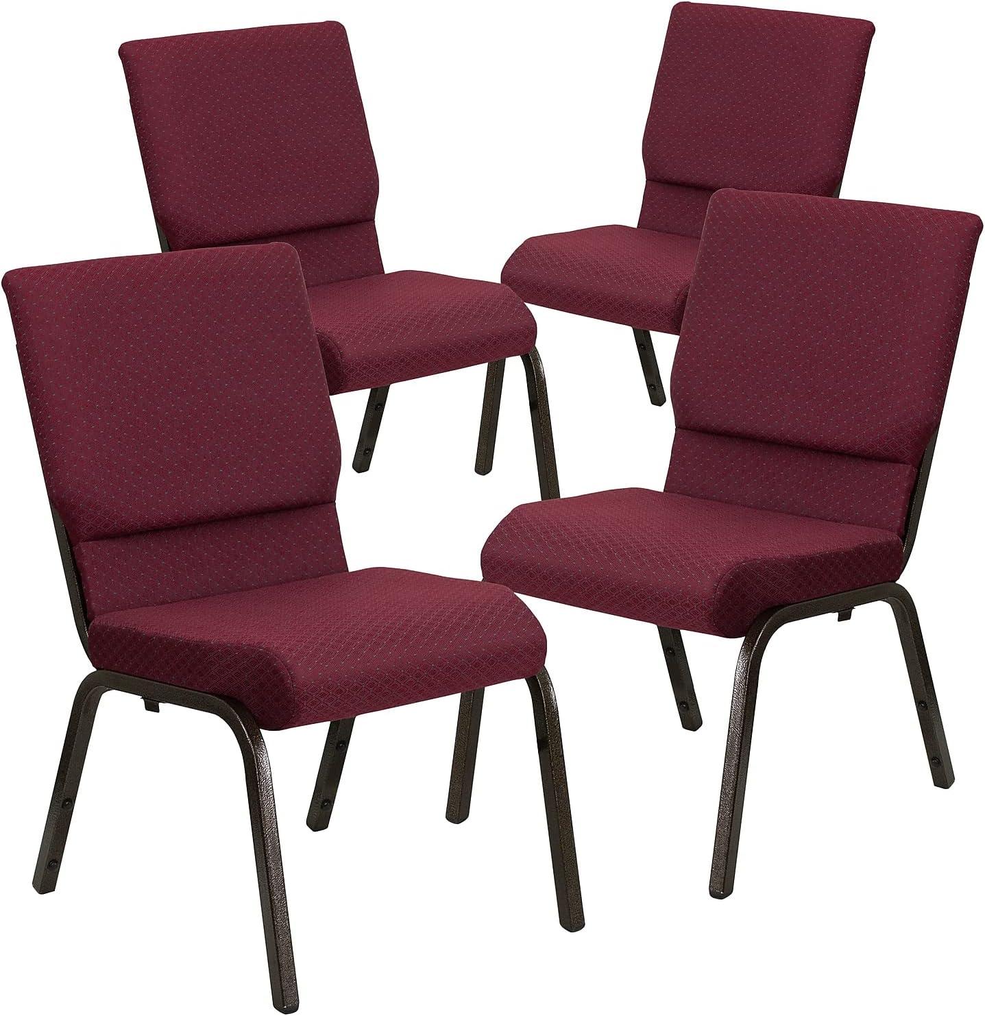 image:imageFlash Furniture 4 Pack HERCULES Series 185W Stacking Church Chair in Black Fabric Silver Vein FrameBurgundy Patterned FabricGold Vein Frame