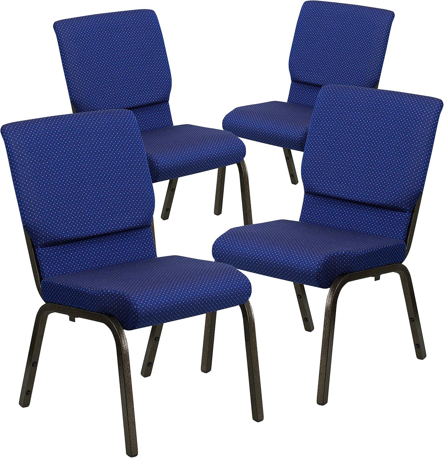 image:imageFlash Furniture 4 Pack HERCULES Series 185W Stacking Church Chair in Black Fabric Silver Vein FrameNavy Blue Patterned FabricGold Vein Frame