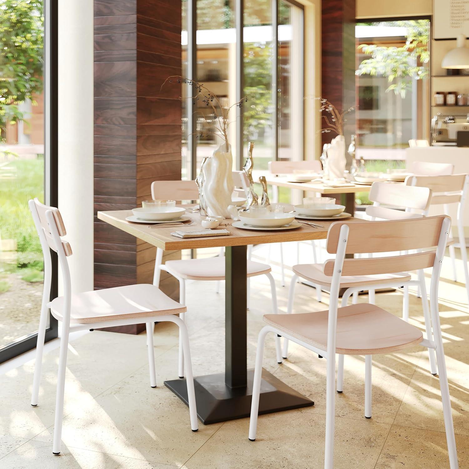 image:imageFlash Furniture Cyprus Commercial Grade Wood Dining Chair Metal Frame Solid Wood Seat and Back Floor Glides Set of 2 WhiteAntique WhiteAntique White