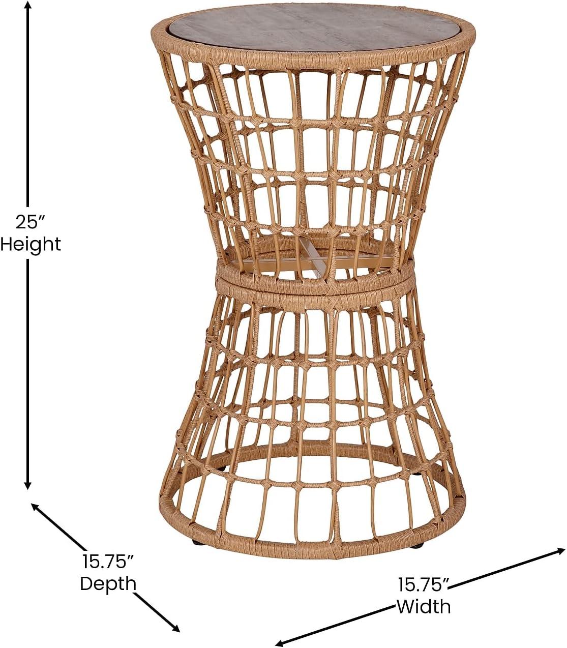 image:imageFlash Furniture Devon 3Piece IndoorOutdoor Bistro Set Natural Finish Rattan Rope Chairs Side Table with Acacia Wood Top Light Gray Seat Cushions AllWeather
